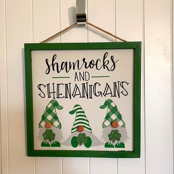 St Patricks Day Shamrocks and Shenanigans Leprechaun Gnome Wall Decor Door Decor - Picture 1 of 4